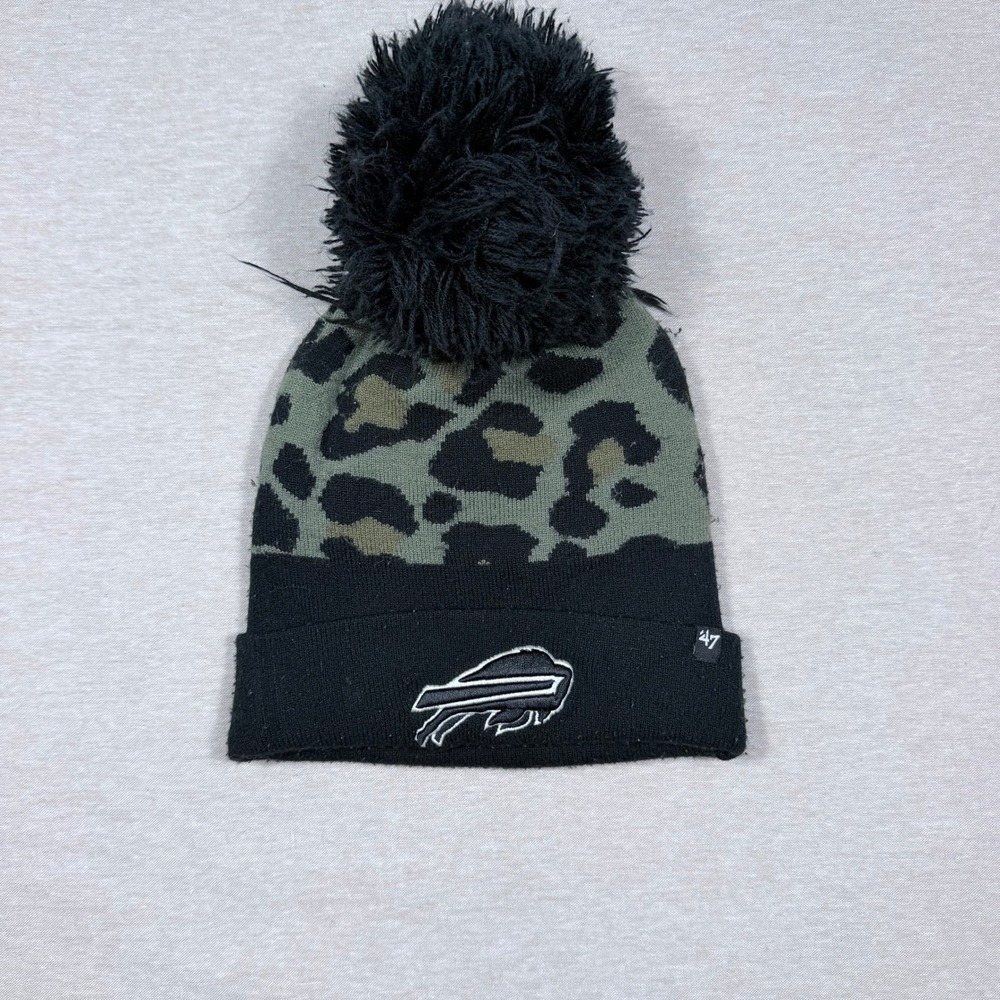 47 Brand Buffalo Bills Beanie Womens Leopard Print Pom Pom Knit Hat Black Green